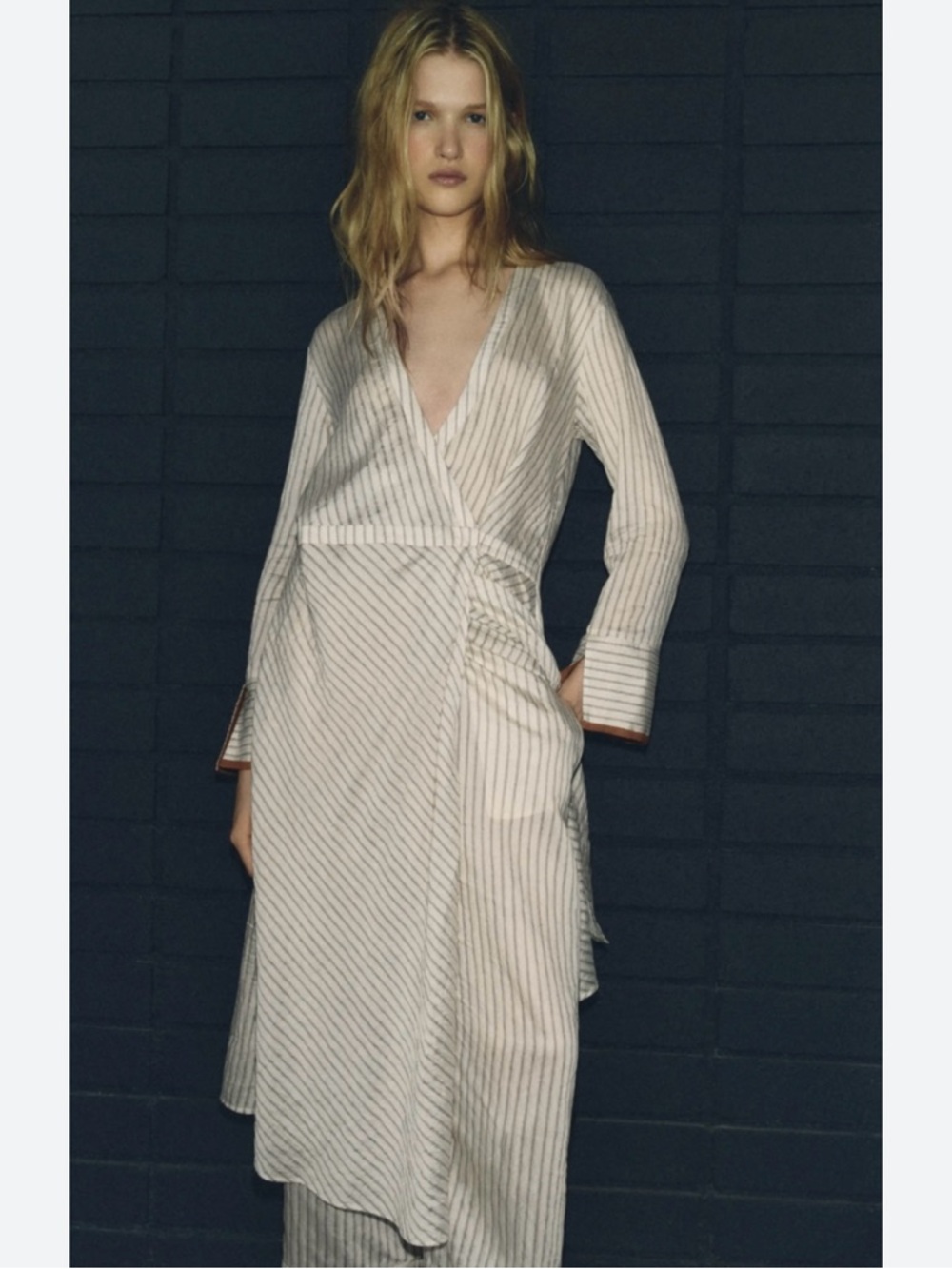 ZARA Contrast Striped Wrap Dress Size M